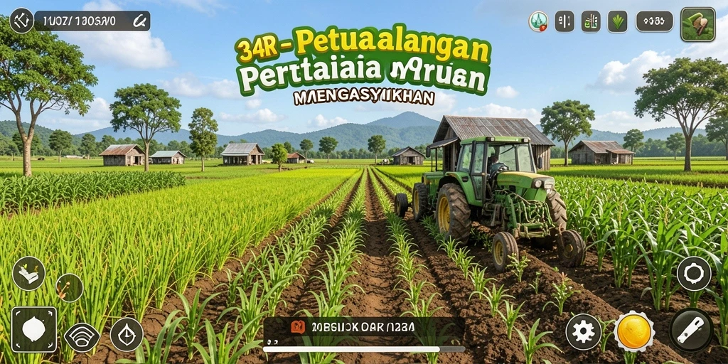 Tangkapan layar yang menampilkan gameplay pertanian yang seru di 34R.