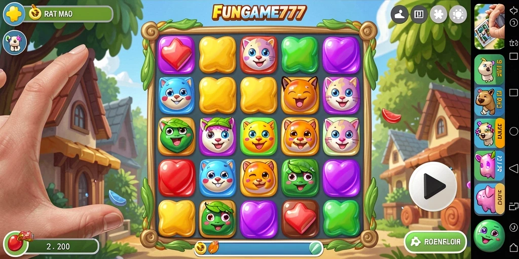Screenshot gameplay seru dari FUNGAME777 yang menampilkan keseruan mencocokkan objek.