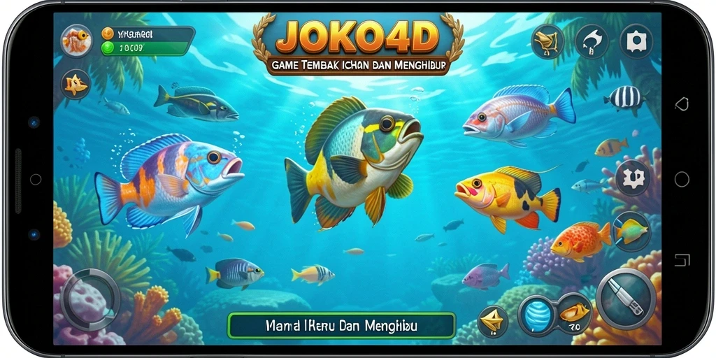 Tampilan gameplay JOKO4D dengan aksi menangkap ikan yang seru.