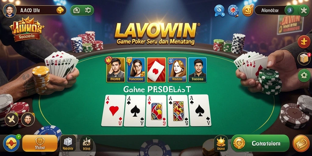 Screenshot LAVOWIN menampilkan gameplay poker yang menegangkan.