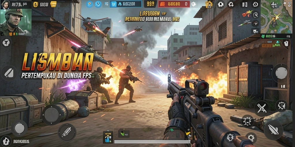 Screenshot gameplay LI789 menampilkan pertempuran intens dalam mode FPS.