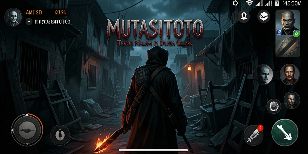 Tampilan gameplay yang menegangkan dari MUTASITOTO dengan suasana horor yang kental.