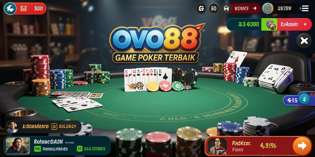 Screenshot gameplay OVO88 menampilkan suasana permainan poker yang seru.