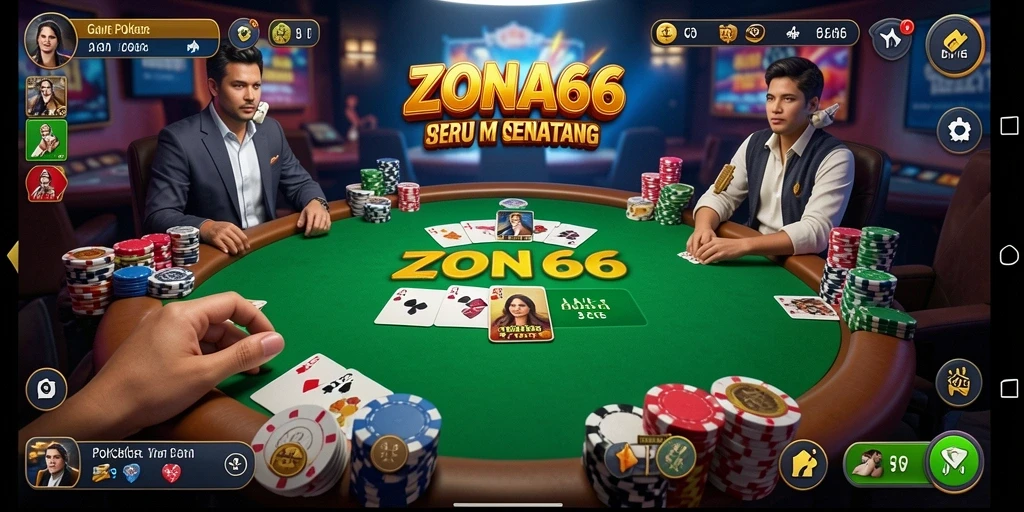 Tampilan gameplay ZONA66 dengan suasana poker yang seru.